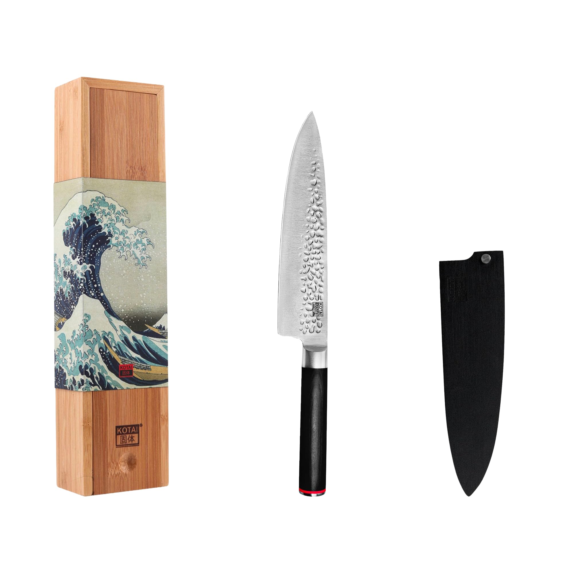 KOTAI | Cuchillo de chef Gyuto | Cuchillo de chef profesional | Hoja de 20 cm | Cuchillos forjados a mano | Acero inoxidable japonés 440C | Mango de madera de Pakka | Tang oculto completo