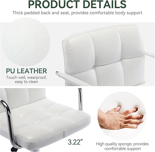 Miniatura 26 de Vogue Furniture Direct Moderno taburete de bar cuadrado de piel sintética, taburete de bar giratorio ajustable con respaldo y brazos, silla de