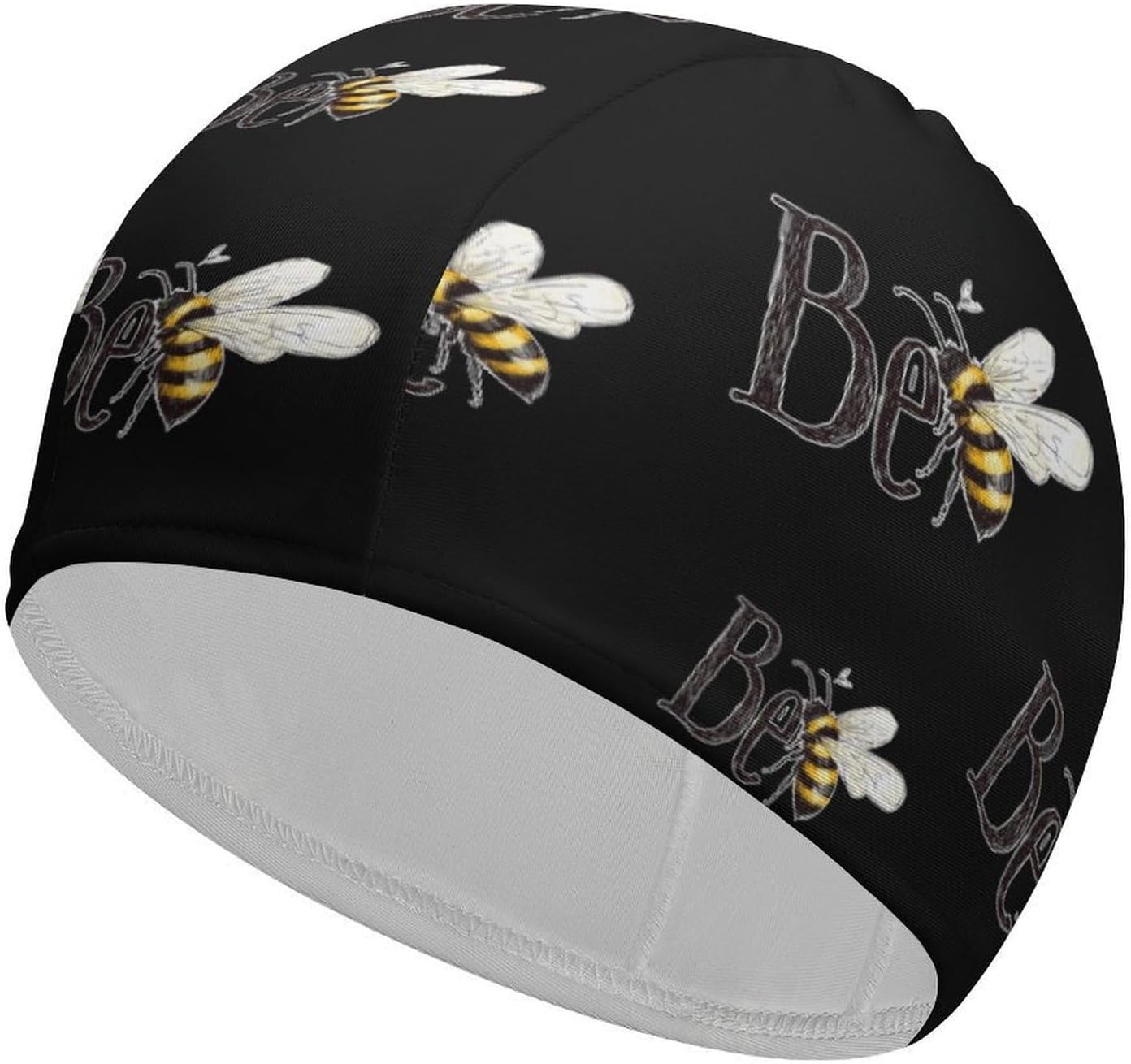 Hand-Drawn Bee Womens Swim Cap for Men Adult Swimming Hat Curly Short Medium Long Hair