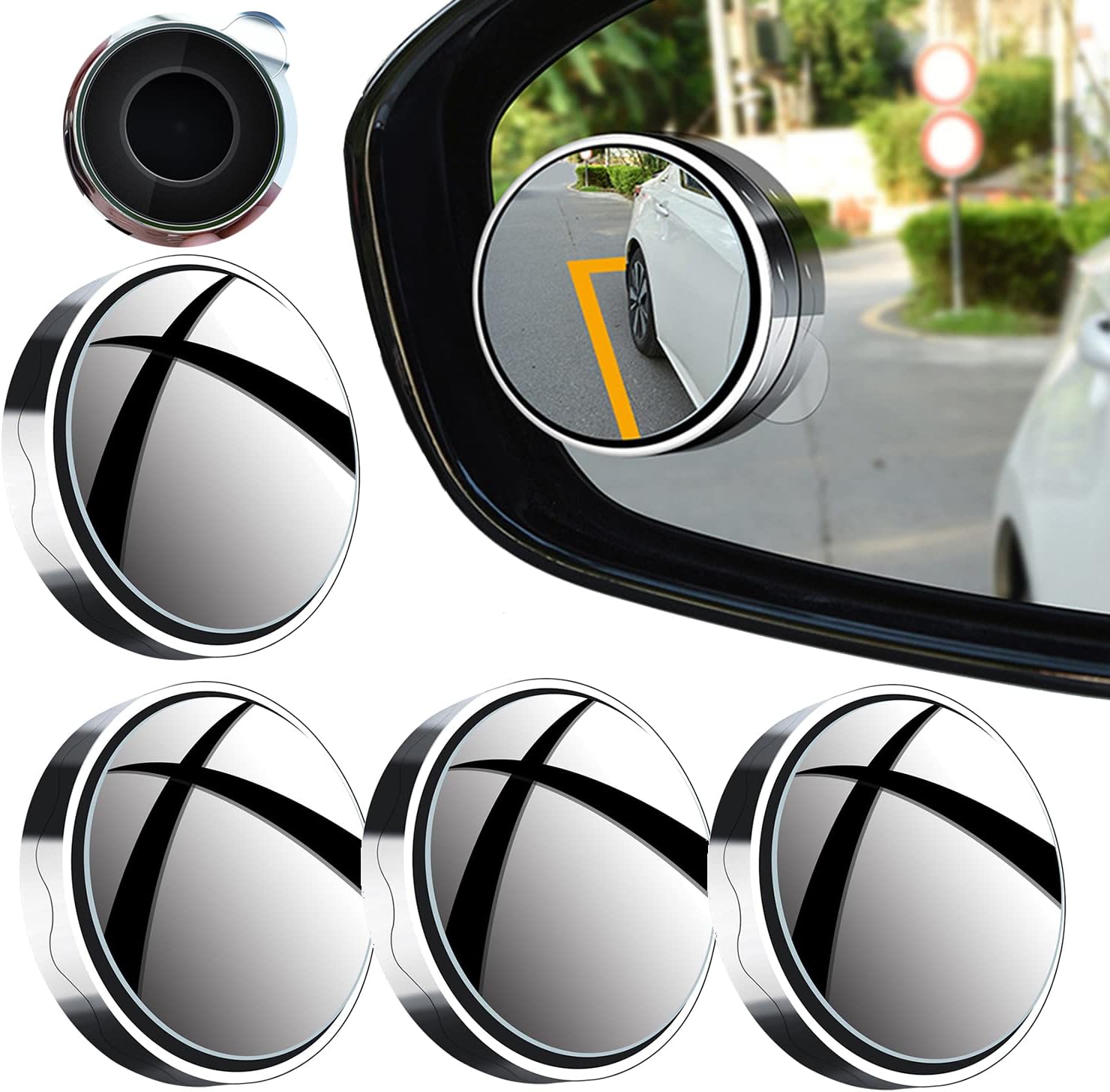 4 Pieces Vacuum Blind Spot Mirror, No Glue, No Harm To The