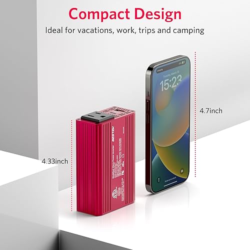 Miniatura 5 de BESTEK Inversor de corriente para automóvil de 200 W con USB dual PD 30 W QC 3.0 18 W y CC 12 V a CA 110 V, adaptador de cargador de coche y enchufe