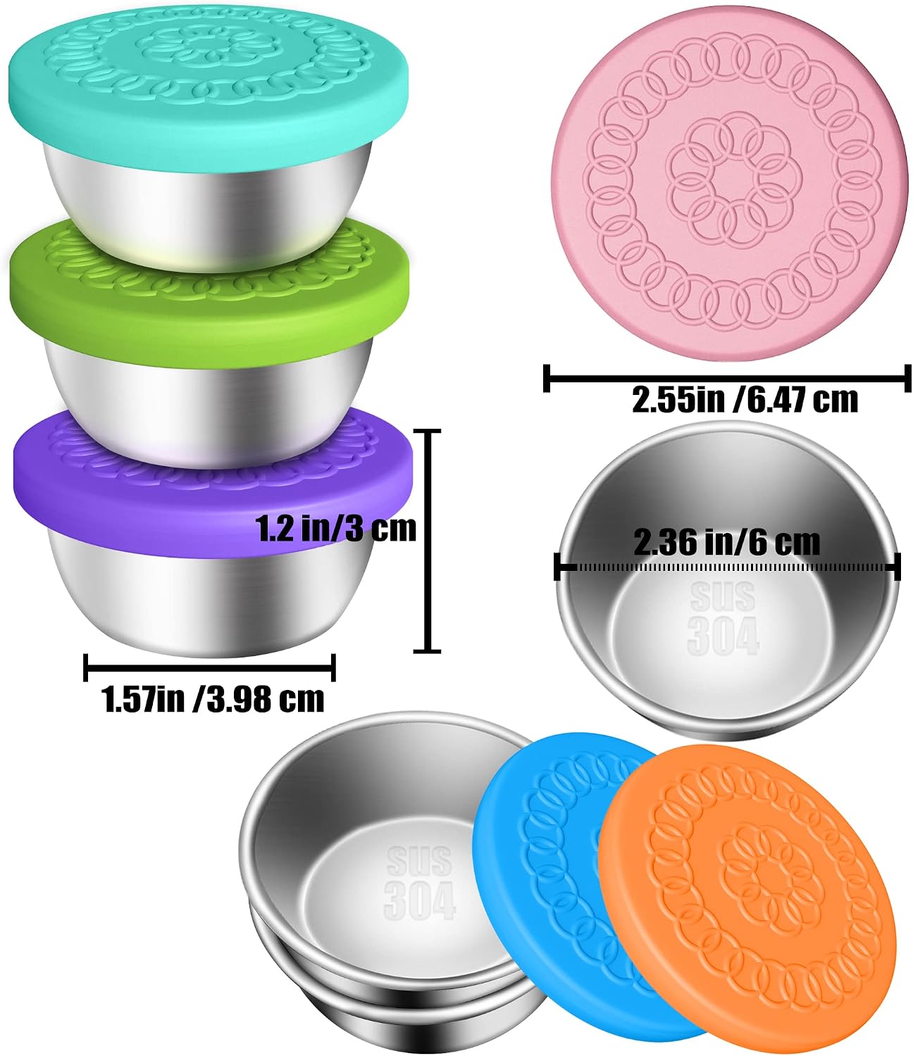 6Pack 1.6oz Small Condiment Containers with Lids, Salad Dressing Container To Go, Reusable Stainless Steel Sauce Containers for Lunch Bento Box, Leakproof Dipping Sauce Cups for Picnic and Travel