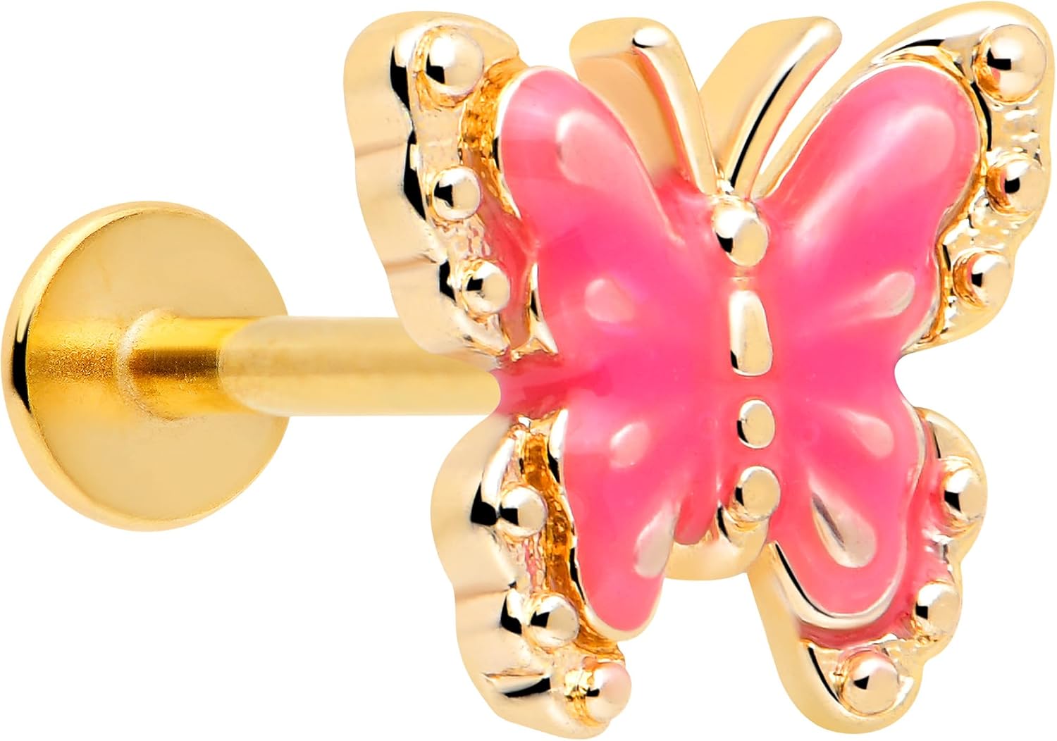Body Candy Flat Back Cartilage Earring - 16 Gauge 5/16 316L Surgical Steel Butterfly Pink Splash Stud Earring for Cartilage, Conch, Helix, Labret, Tragus, Monroe
