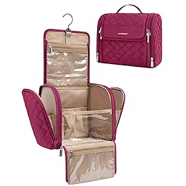 BAGSMART Travel Toiletry Bag, Large Capacity Cosmetic Bags for Women with Hanging Hook, Water-resistant for Toiletries Accessories Brushes Sponge, With Handle