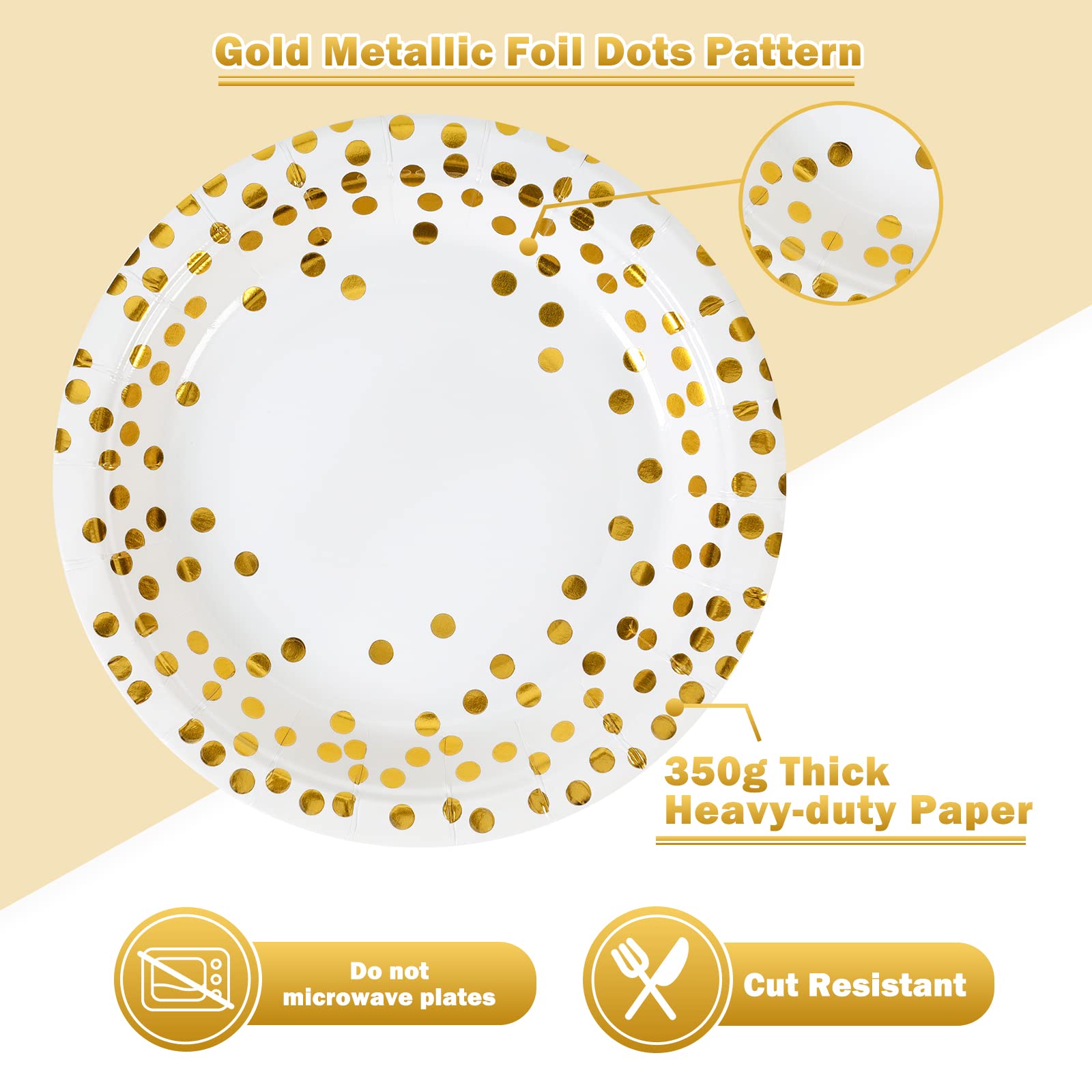 White & Gold Party Plates & Napkins - 100 Pcs -3