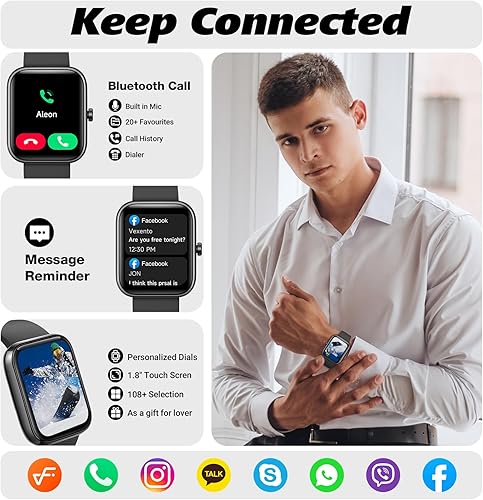 Miniatura 2 de Reloj inteligente para hombres y mujeres con llamada Bluetooth, reloj inteligente integrado con Alexa, reloj de fitness de 1.8 pulgadas con más de