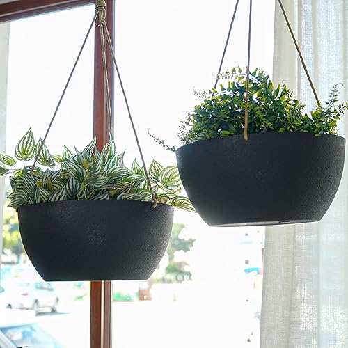 Miniatura 4 de Paquete de 2 macetas colgantes grandes de 12 pulgadas para plantas de interior y exterior, macetas colgantes de plástico para plantas de casa,