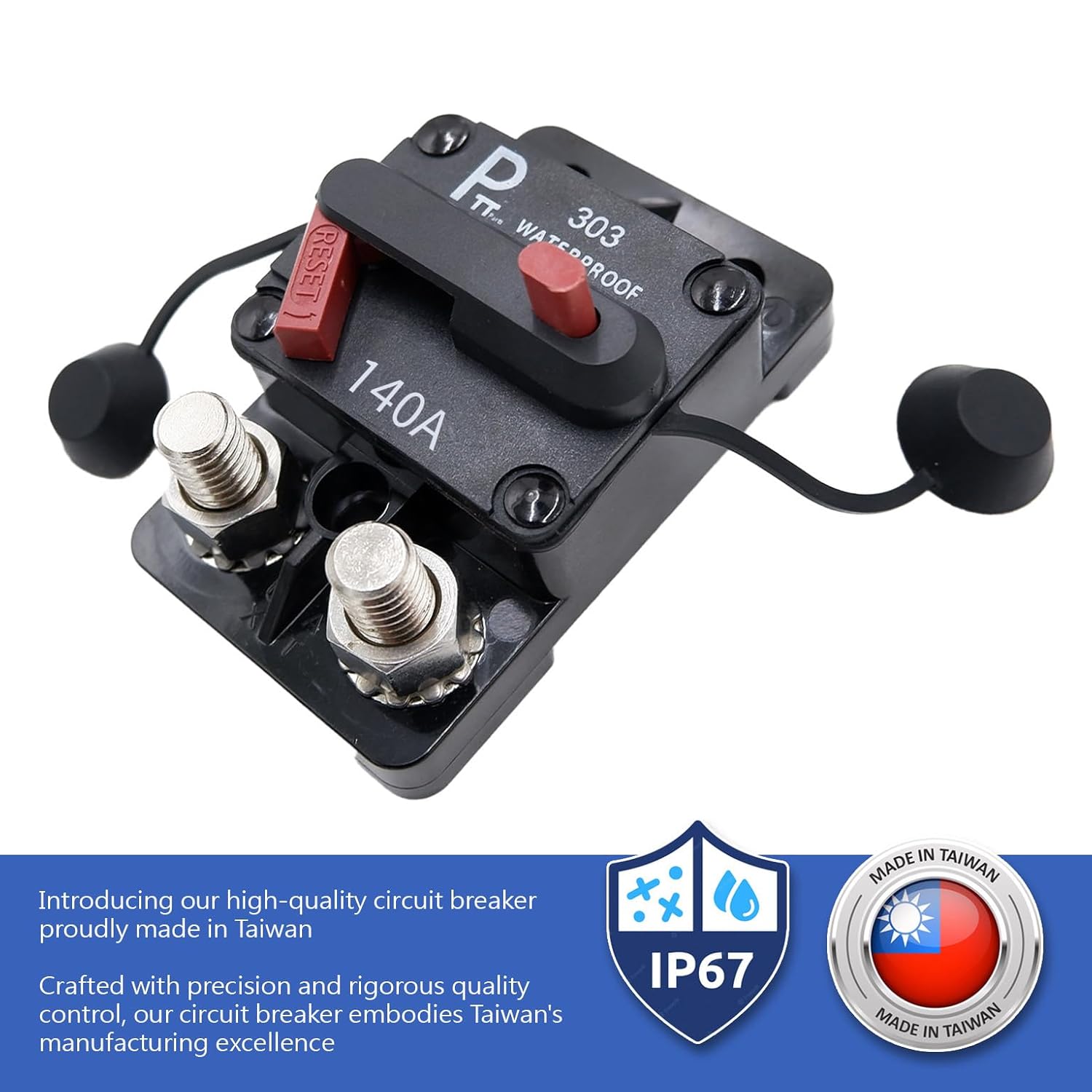 Hi-Amp Circuit Breaker T3+Switch with Manual Reset, Water Proof, Side by Side Stud (140A)