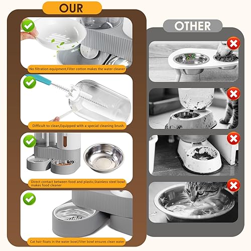Miniatura 4 de Alimentador automático de gravedad para perros y gatos, dispensador de agua con cuencos de acero inoxidable 304, 2 en 1, giratorio de 360 grados,