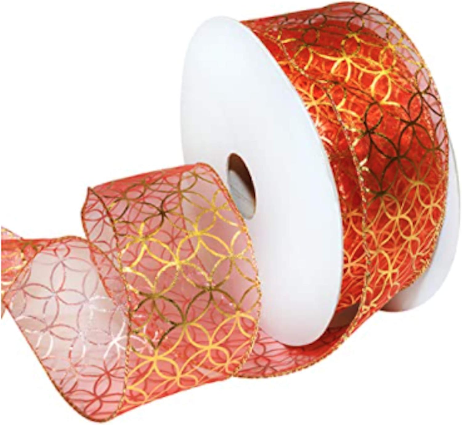 Morex Ribbon Mars Wired Polyester Ribbon, 1-1/2 inches by 50 Yards, Red/Gold