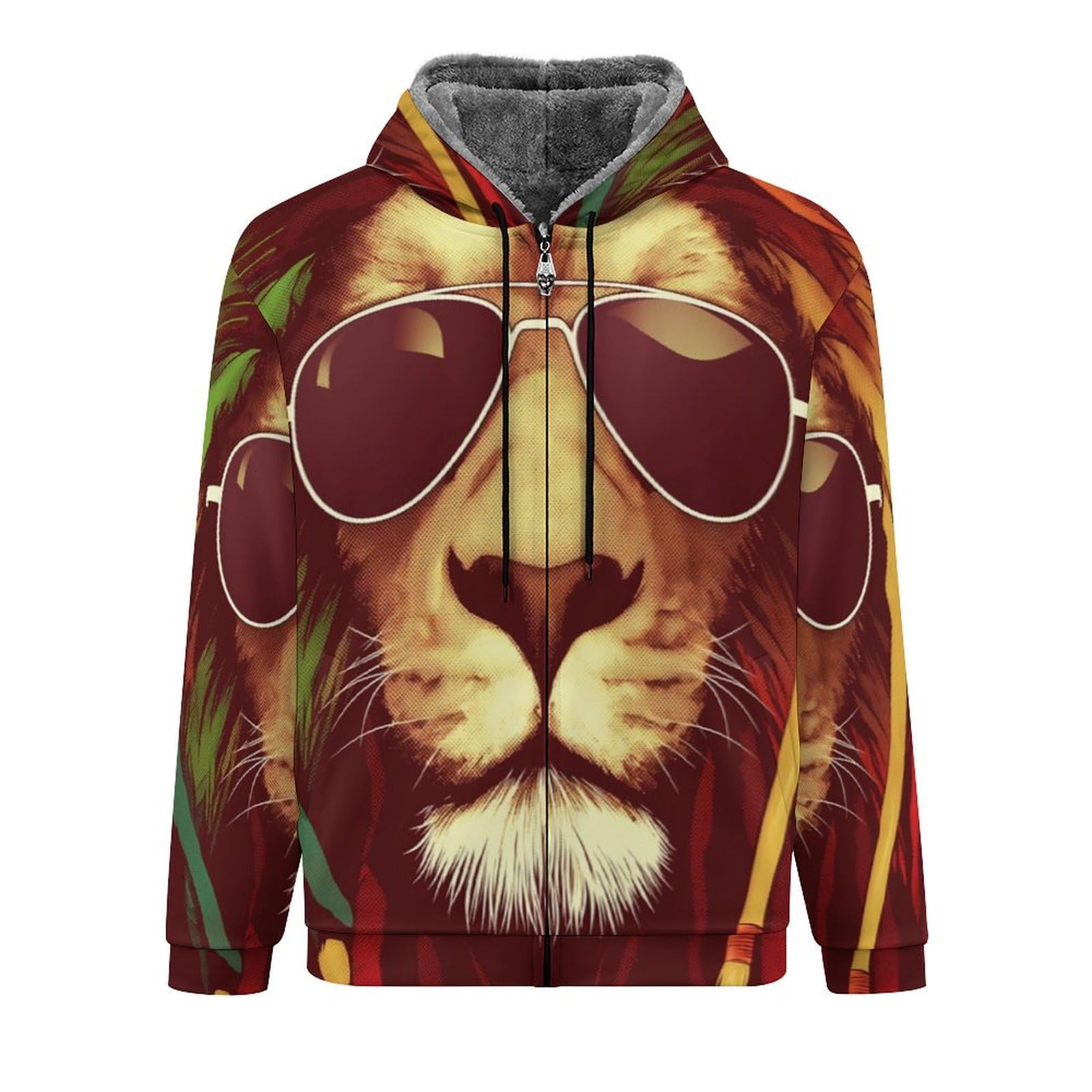 Felpe con Cappuccio da Uomo in Pile con Cappuccio Reggae Lion Felpa con Cerniera in Pile Foderato Giacche Termiche A Maniche Lunghe Cappotti Spessi E Caldi Capispalla Casual Invernali con Ca