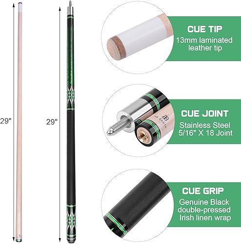 Miniatura 3 de Taco de billar de 58 pulgadas con punta de arce canadiense de 0.512 in con envoltura de lino irlandés