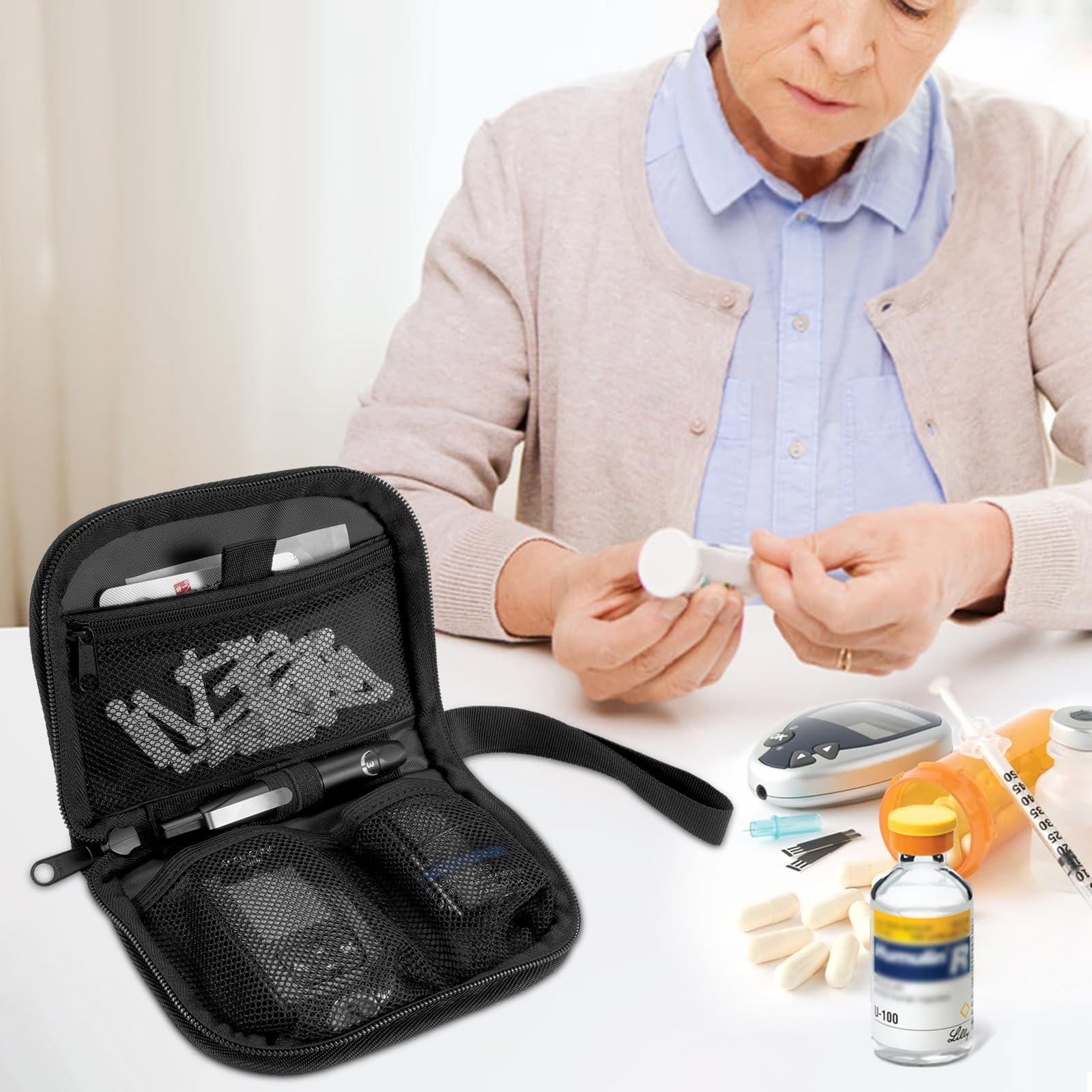 MEDMAX Estuche de Suministros para Diabetes, Bolsa Organizadora para Medidor de Glucosa Portátil, Plumas de Insulina, Tiras de Prueba, Lancetas y Jeringa