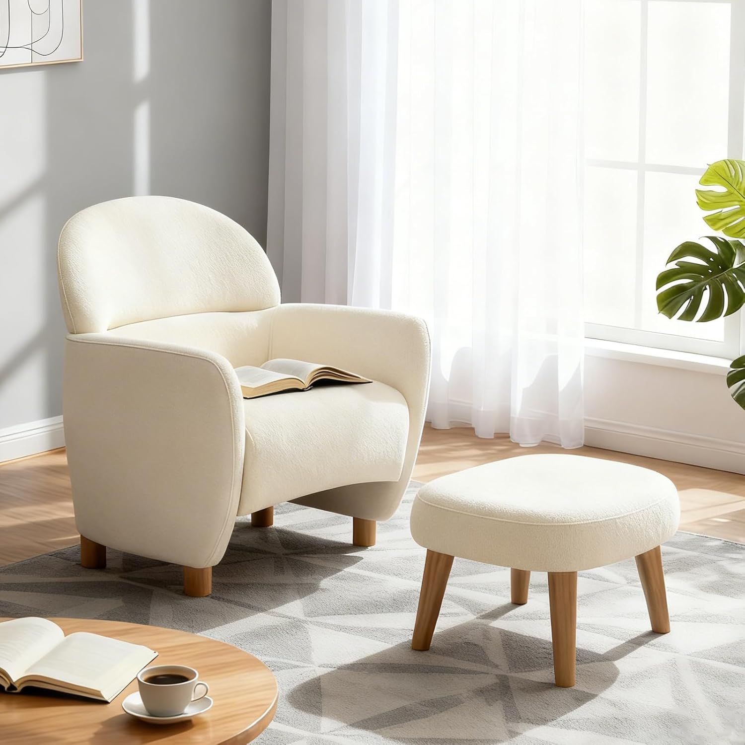 Swivel Barrel Chair, Modern Accent Chair with Ottoman, Vanity Reading Chairs Cozy Round Single Sofa Armchair with Footstool for Bedroom/Office/Reading Space(Orange)