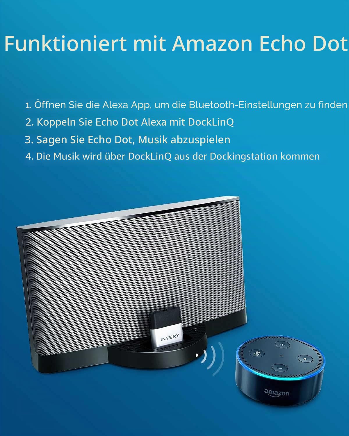 INVERY DockLinQ Pro 30-Pin-Bluetooth-5.0-Adapter-Empfänger für Bose Sounddock und andere 30-Pin-iPod-iPhone-Musik-Dockingstation, nicht für Autos