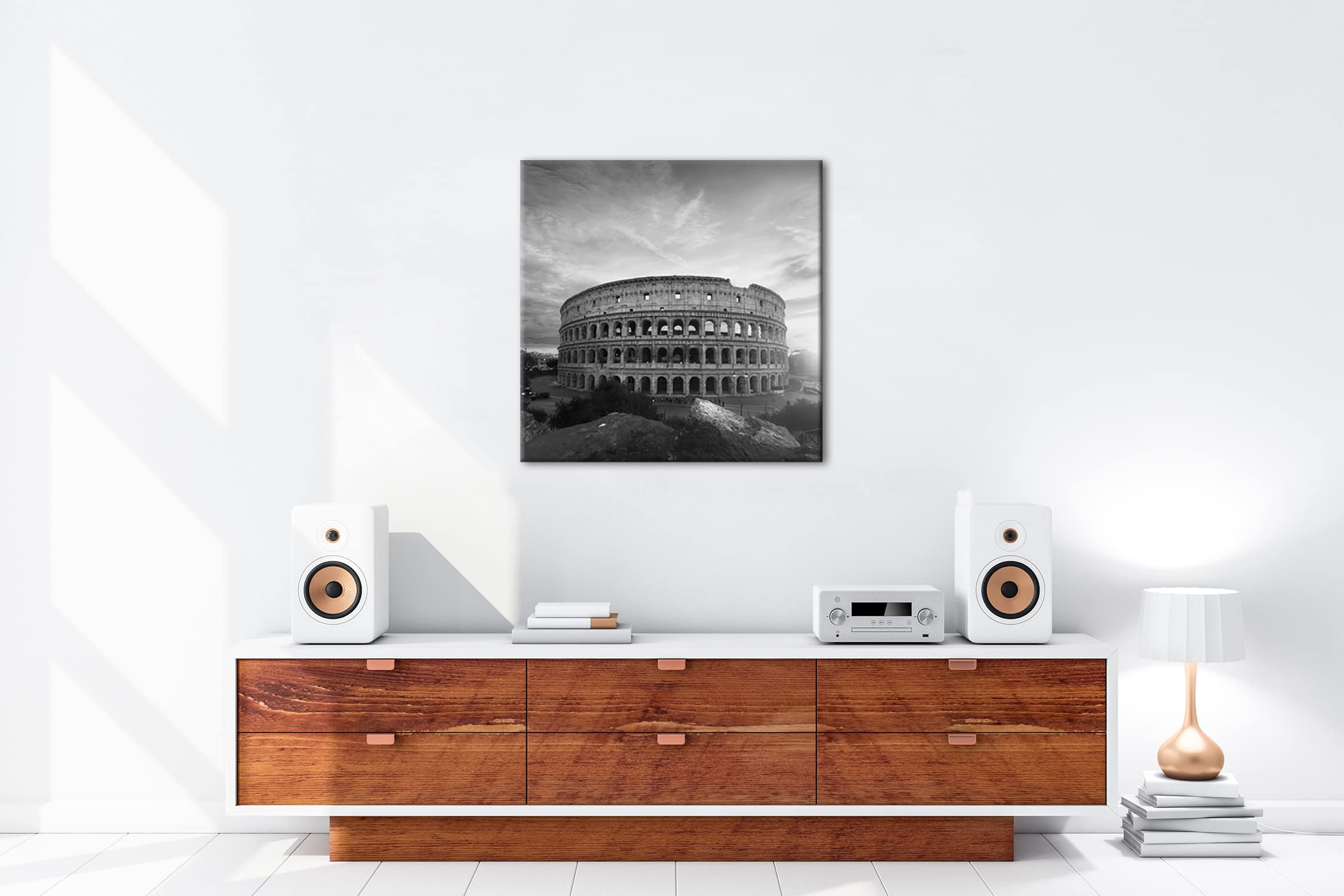 Leinwandbild Das Kolosseum in Rom – Geschichte in Stein Format: 70x70 cm Effekt: Schwarz&Weiß XXL Kunstdruck Bild auf Keilrahmen/Wandbild/Wohnzimmer Deko