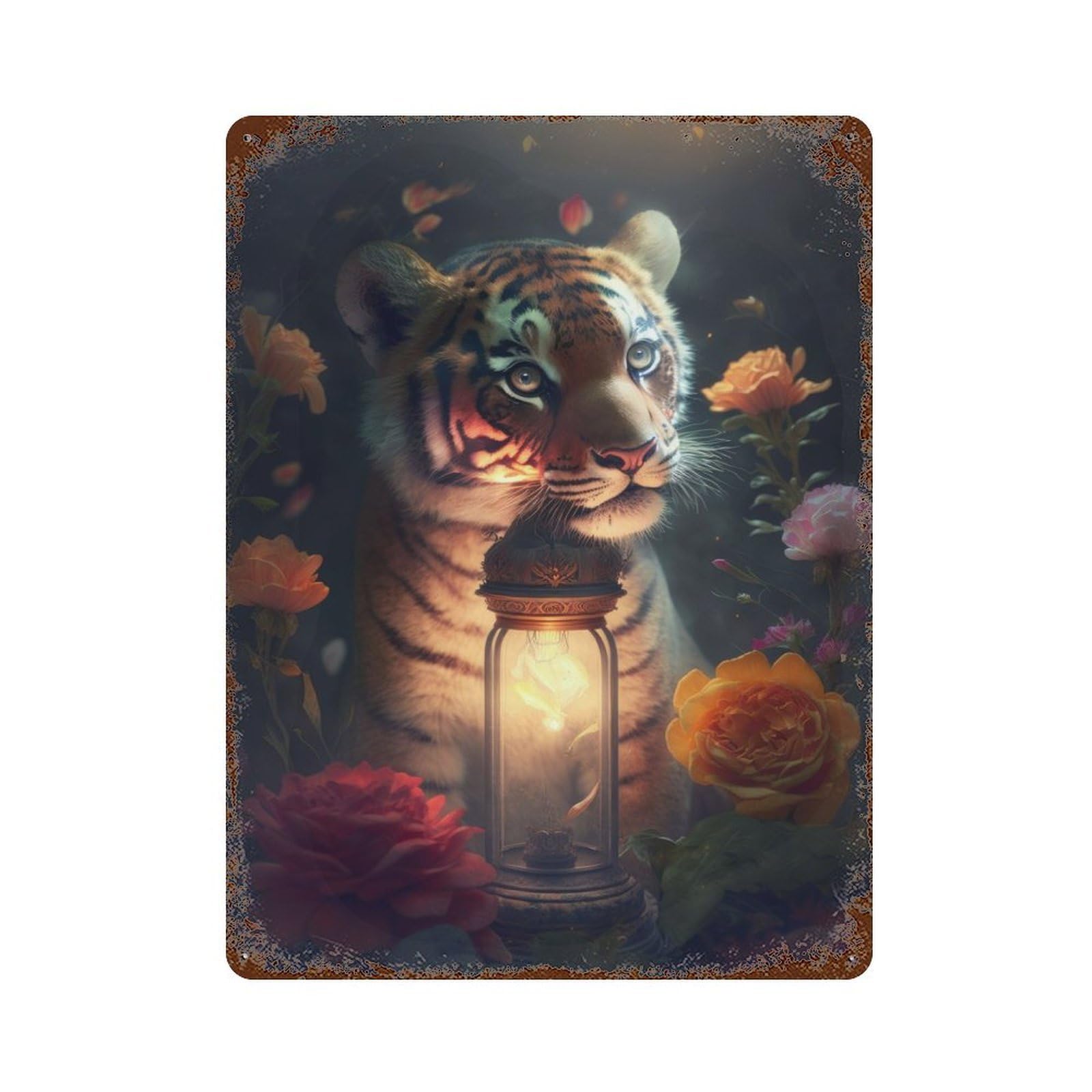 The Magical Tiger Cub Rust Effect Tin Sign 15.7"x11.8", for Bistro, Counter And Cafe Decor, Shabby Chic Decor