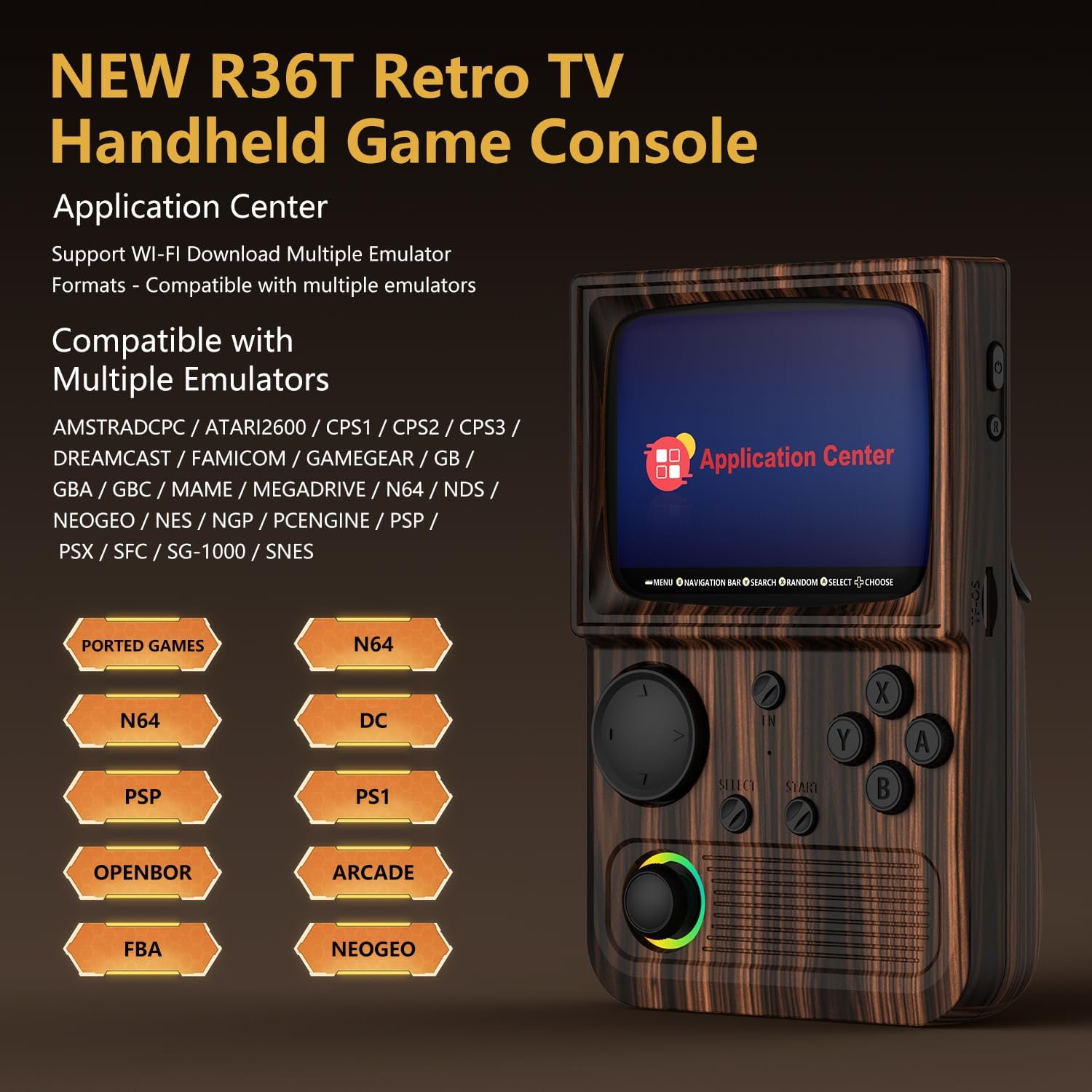 R36T Retro Gaming Console, 3.5'' IPS Screen, Open Source System Support WI-FI Download Multiple Emulator, WiFi Networked Fighting, Portable Gaming Player for Travel with Portable Case(Coffee Brown) - Image 2
