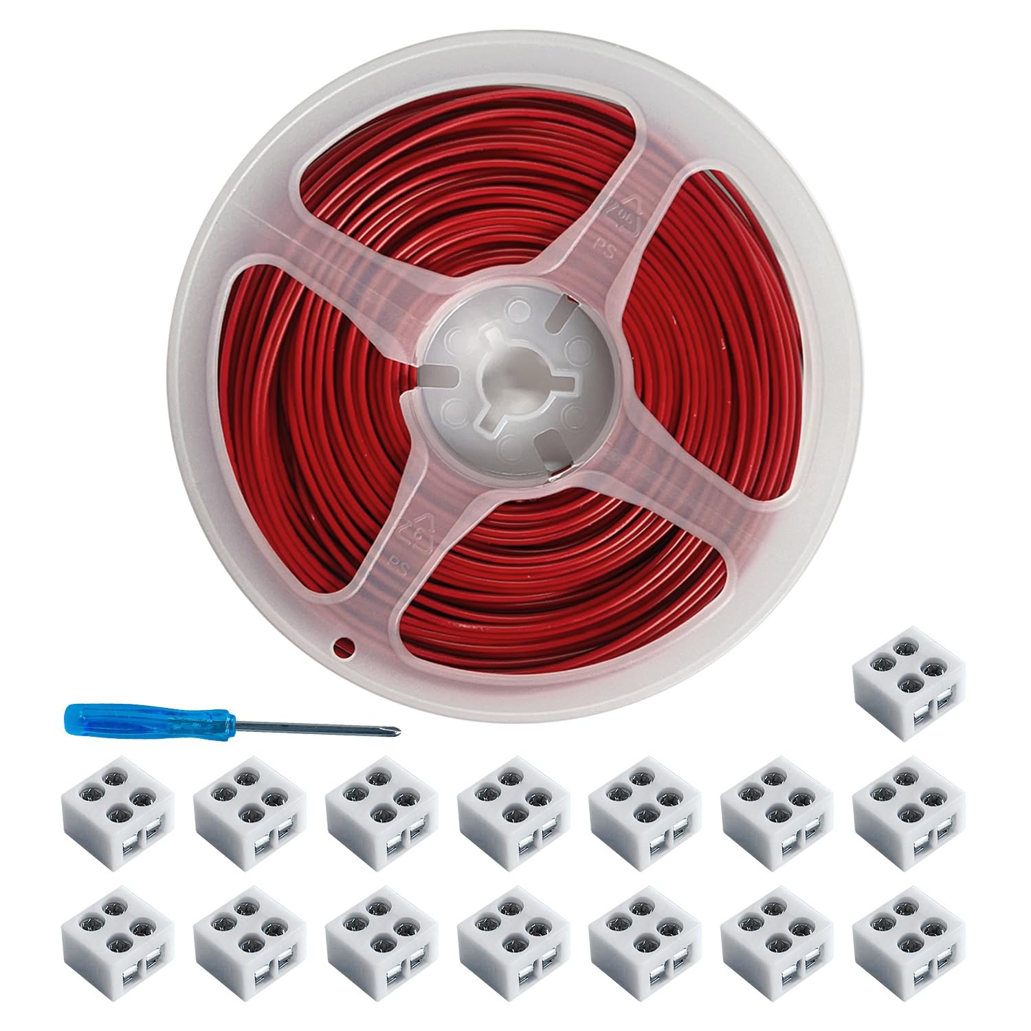 15Pack Erless LED Strip Connectors 2pin 10mm with 32.8ft Wire, Tighten Screw Terminal Blocks 2 Pin 10mm Connector with Screwdriver Wire to COB FOB LED Tape Connector for 5-24v Decorative