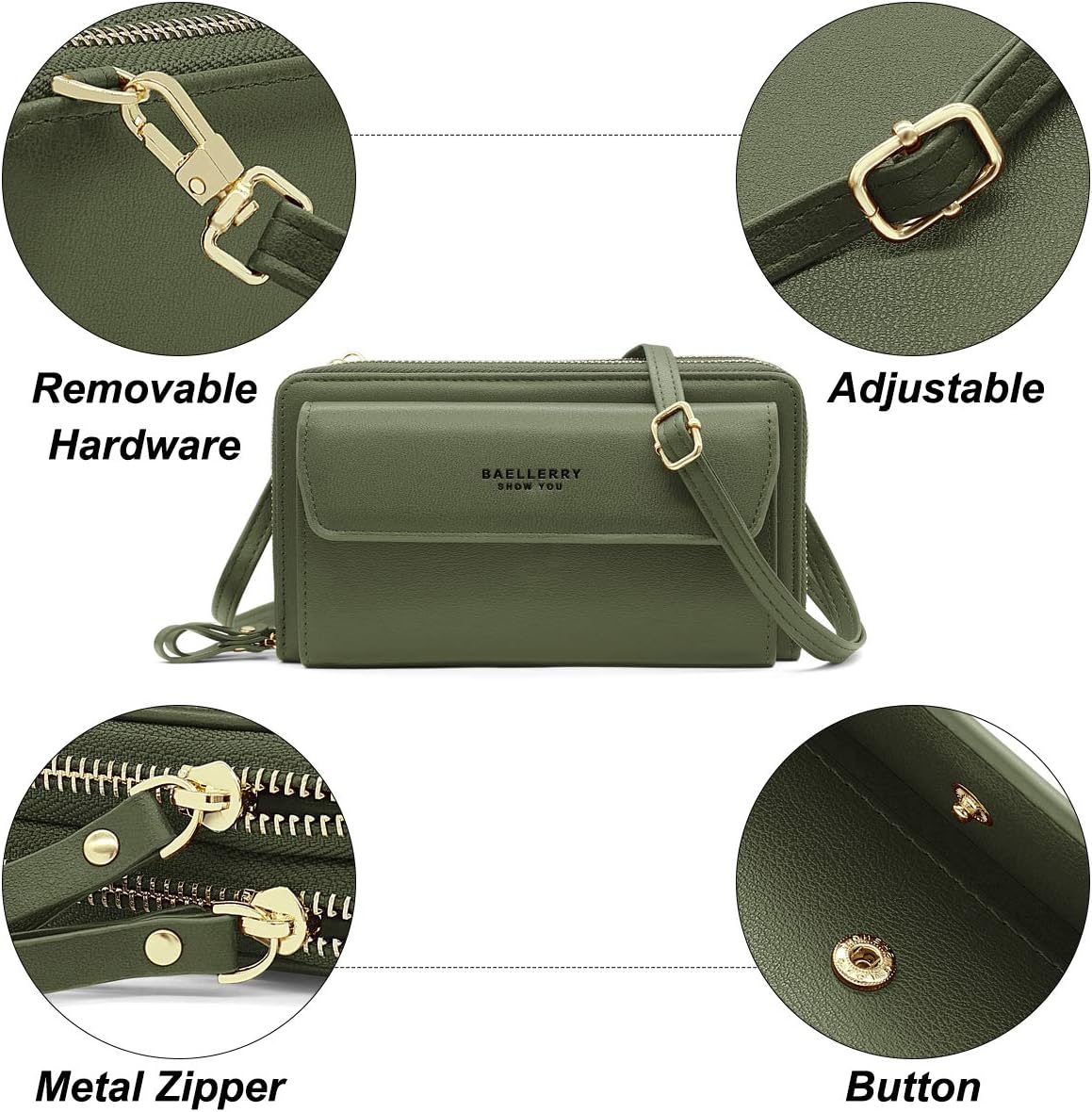 HNOOM Crossbody Phone Bag for Women Small Cellphone Crossbody Purse Wallet Cross Body Shoulder Bag Double Zipper Mobile Phone Purse Bag with Shoulder Strap and 12 Card Slots - Image 5
