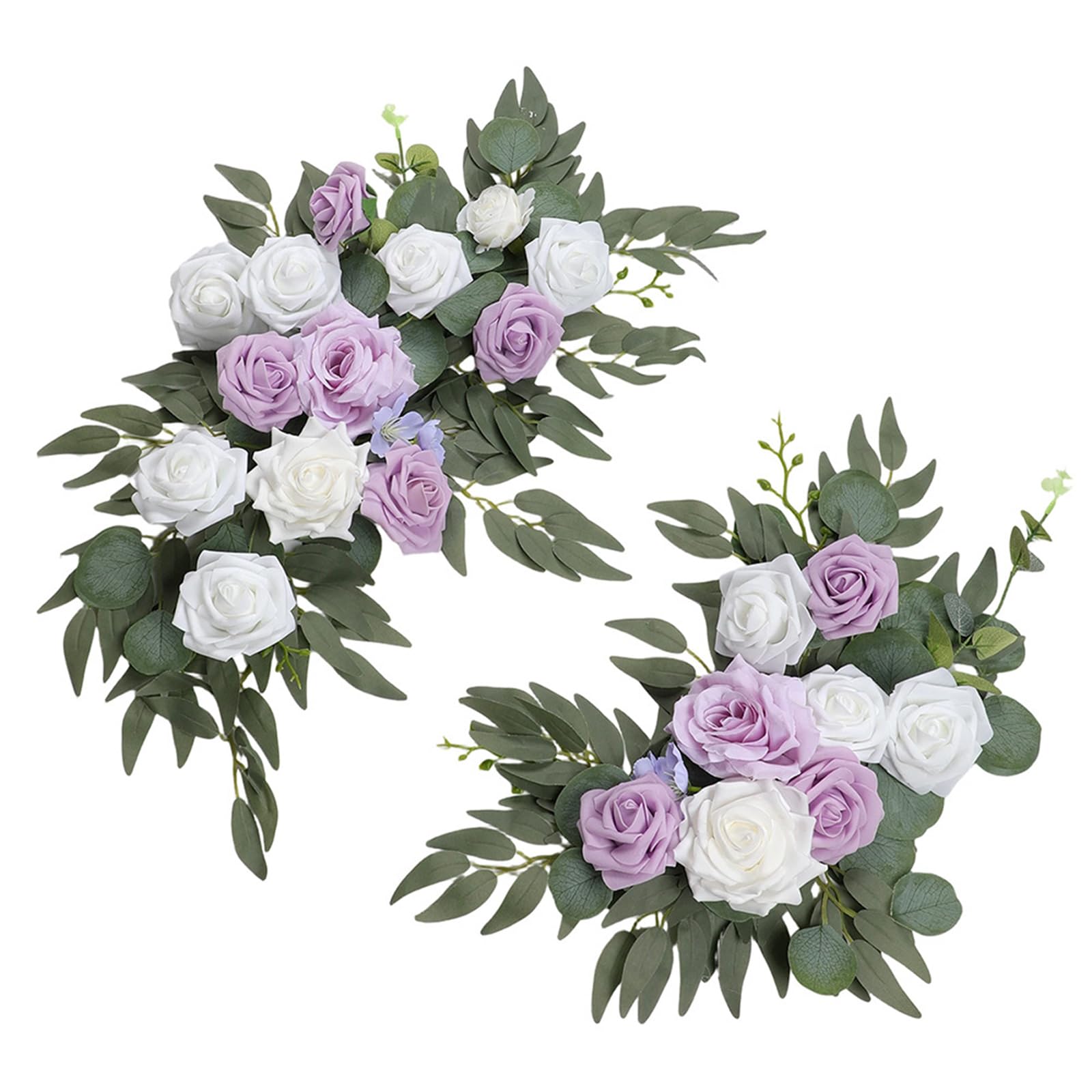 Shurhome 2Pcs Artificial Flower Swag Wedding Ceremony Sign Decoration for Wedding Reception Backdrops Sweetheart Table Floral