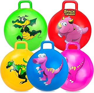 Hymaz 5 Pcs 18 inch Hopper Ball, Dinosaur Toddler Ride On Toys, Bounce Balls with Handles and Air Pump for Kids 2-6 Years, Jumping Hopping Ball for Girl Boy Outdoor Garden Fun Races