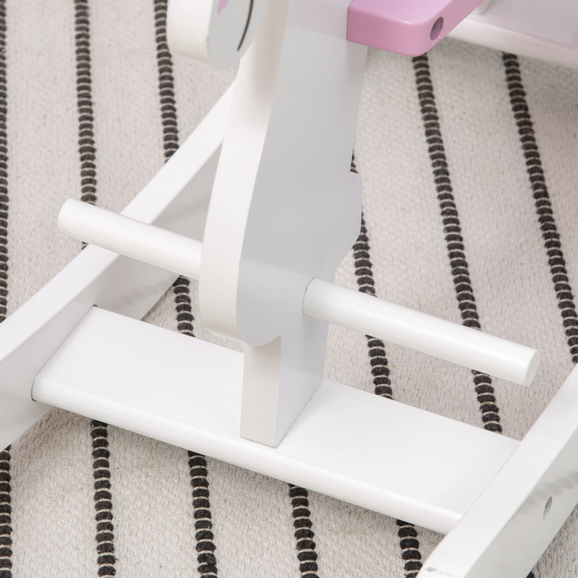 HOMCOM Caballito Balancín para Niños de 1-3 Años Caballo Mecedora de Madera con Manillar y Pedales Carga 50 kg 68x27x46,5 cm Blanco y Rosa