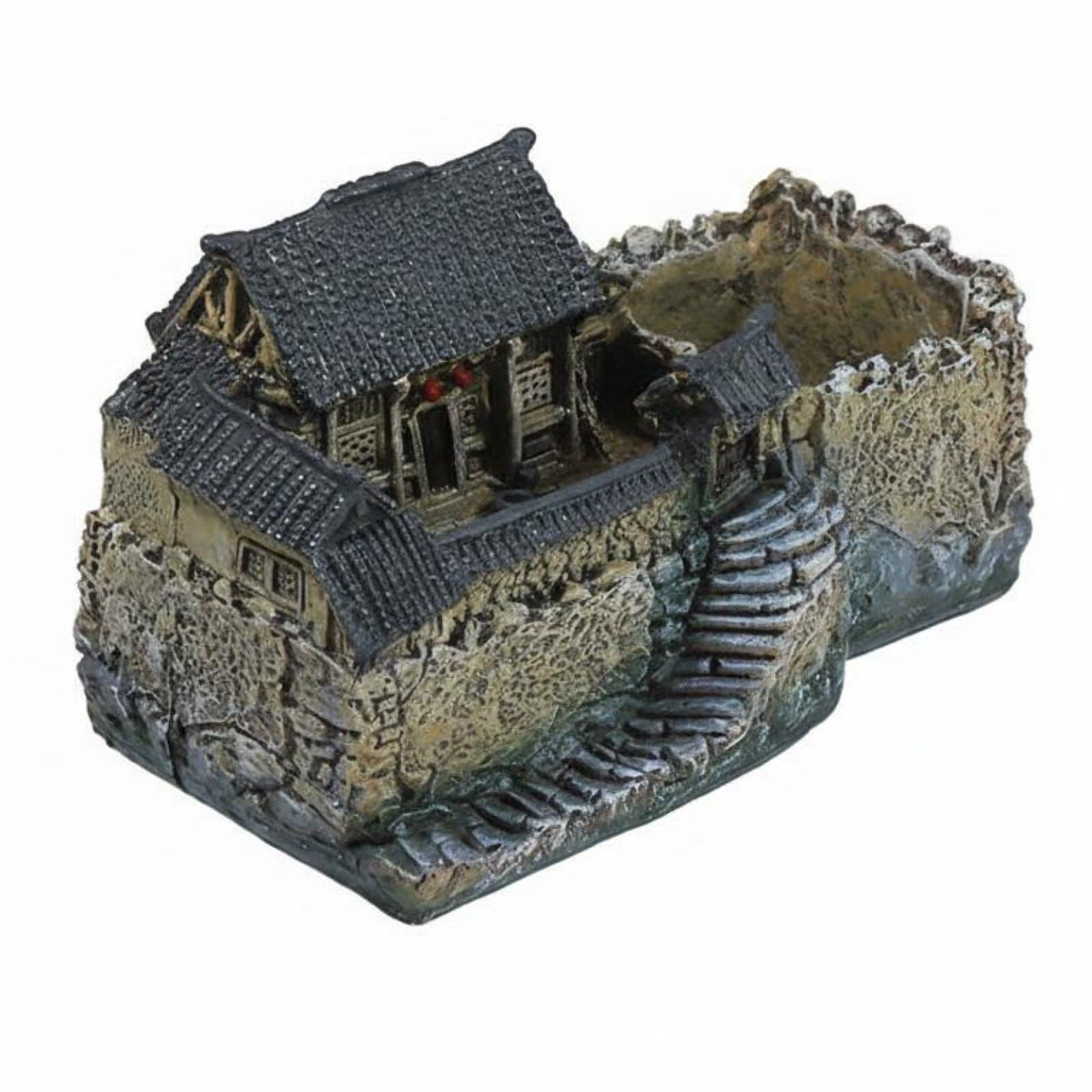 Figurina Casa in Resina Modello Miniatura Scultura Cortile Base Micro Giardino con Texture Realistiche E Fascino Pastorale Adatta per Scrivania, 21 15 13cm, Stile 1