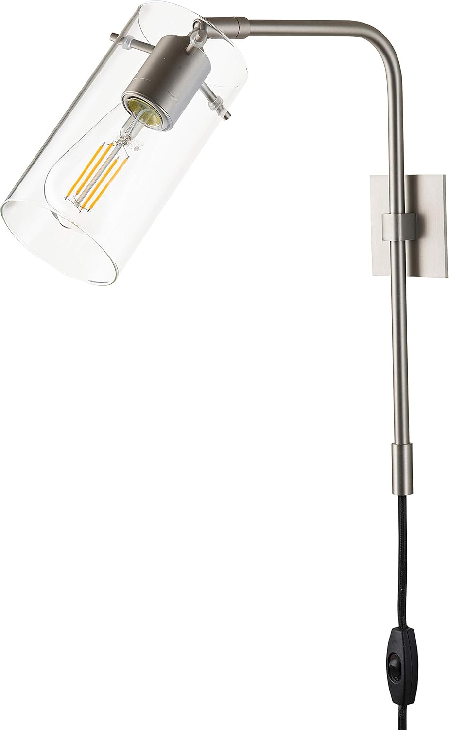Linea di Liara Gemma Brushed Nickel Plug in Wall Sconce Swing Arm Wall Mounted Lamp Cord with On and Off Switch Bedside Wall Lamp Bedroom Wall Light Fixture with Clear Glass Shade, UL Listed