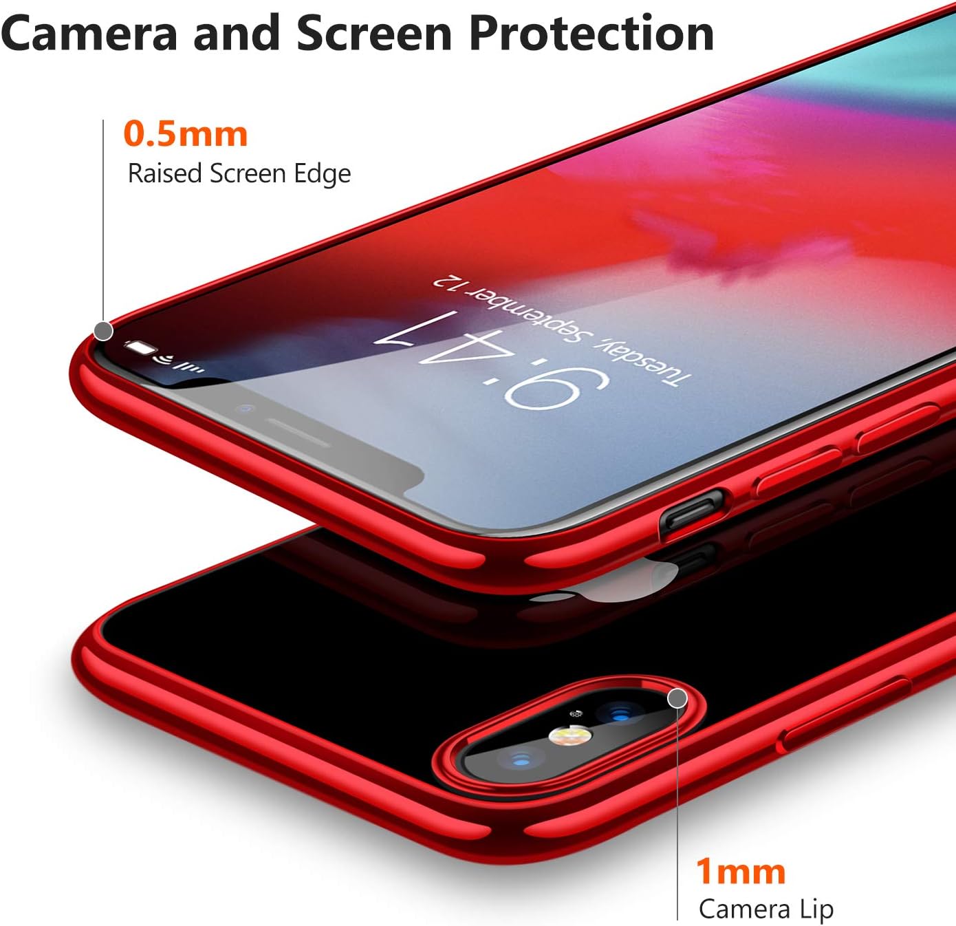TORRAS Crystal Clear Compatible for iPhone Xs Max Case, [Non-Yellowing] Soft Silicone Shockproof TPU Slim Thin Protective Phone Cover Case for iPhone Xs Max 6.5 inch - Red