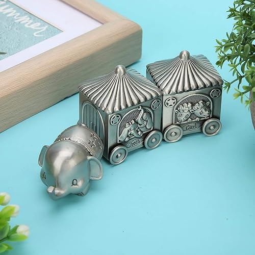 Miniatura 5 de Agatige Caja de dientes de tren para niños y niñas, elefante de metal, caja de recuerdo de bebé, cofre del tesoro, soporte de dientes para niños,