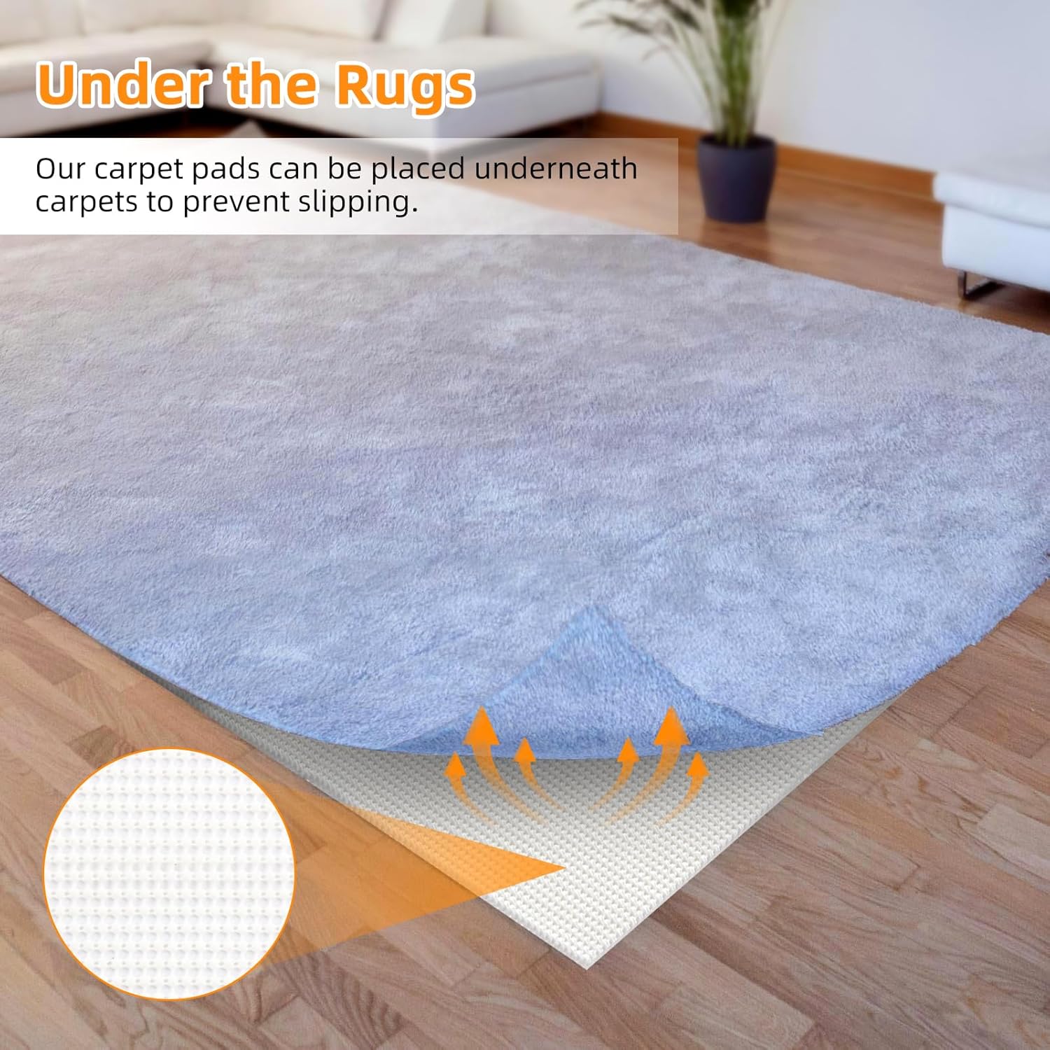 Non Slip Rug Pads Premium PVC Prevents Carpet Slippage Large Size Rug pad Easy Cut-to-Size Perfectly Fits Wood Floors Ceramic Tiles and Smooth Surfaces (9'×12')