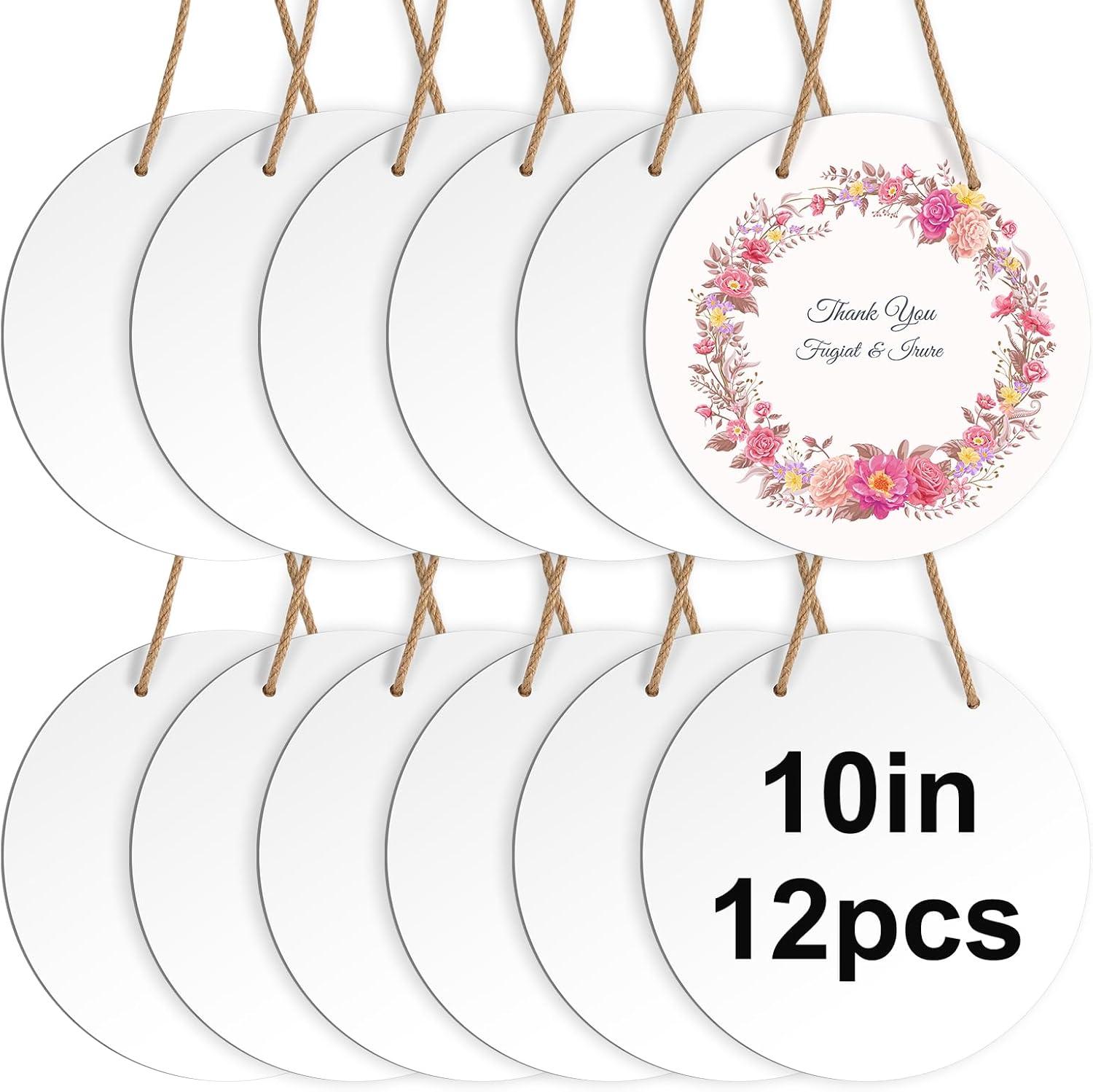 ZhouBoat 12 Pcs Metal Sublimation Door Hanger Blanks,10 Inch Sublimation Christmas Ornament Blanks Circle Unfinished Blank Sign Decorative Sublimation Blanks with Ropes for Heat Press Machine