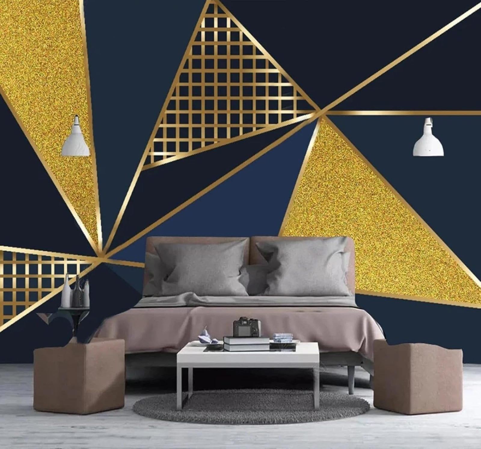 XLMING Creative Vintage Gold Thread Gilded Geometric 3D Wallpaper Luxury Home Dining Decor Paste Sofa Living Room The Wall for Bedroom Mural-430cm×300cm