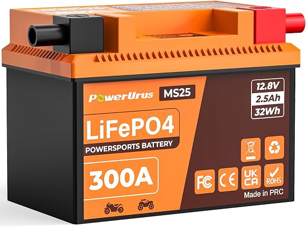 MS25 LiFePO4 バイクバッテリー 12V 2.5Ah 300A始動電流 超軽量0.5kg リン酸鉄リチウム 高出力 YTX4L-BS / YT4L-B / YTX5L-BS / YTX7L-BS / YTZ9S互換 IP66防水 オートバイ/ATV/ジェットスキー/スノーモービル対応 - 1