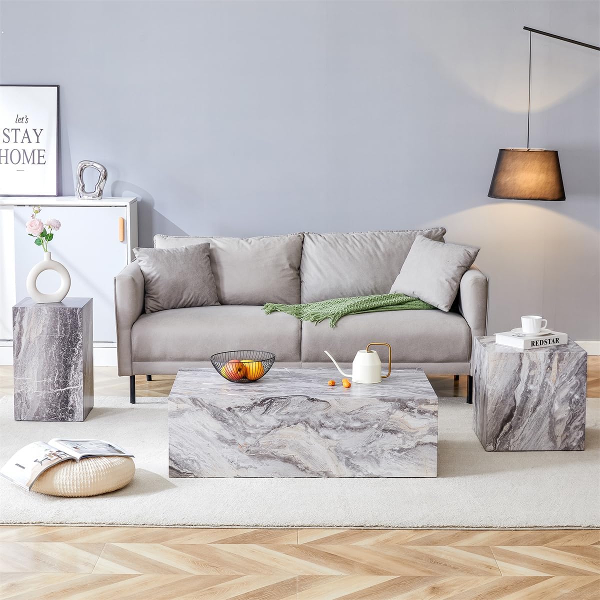 Amazon.com: Coffee Table Set for 3, Living Room Table Set, Faux Marble ...