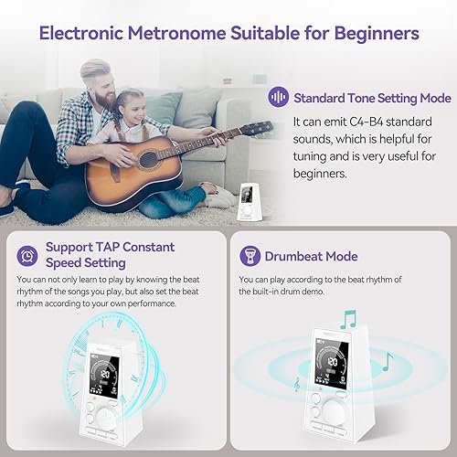 Miniatura 12 de TERENCE Metrónomo digital para piano, guitarra, batería y todos los instrumentos musicales, metrónomo electrónico con volumen, ritmo ajustable, Negro
