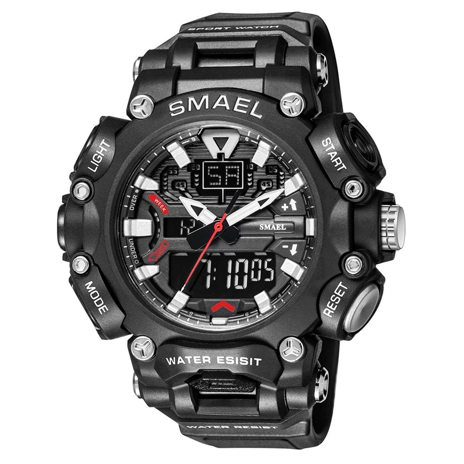 Homme Montres Militaire de Sport, étanche à 5 ATM Montres avec LED Analogique Digitale Montres Lumière Alarme Et Calendrier Date