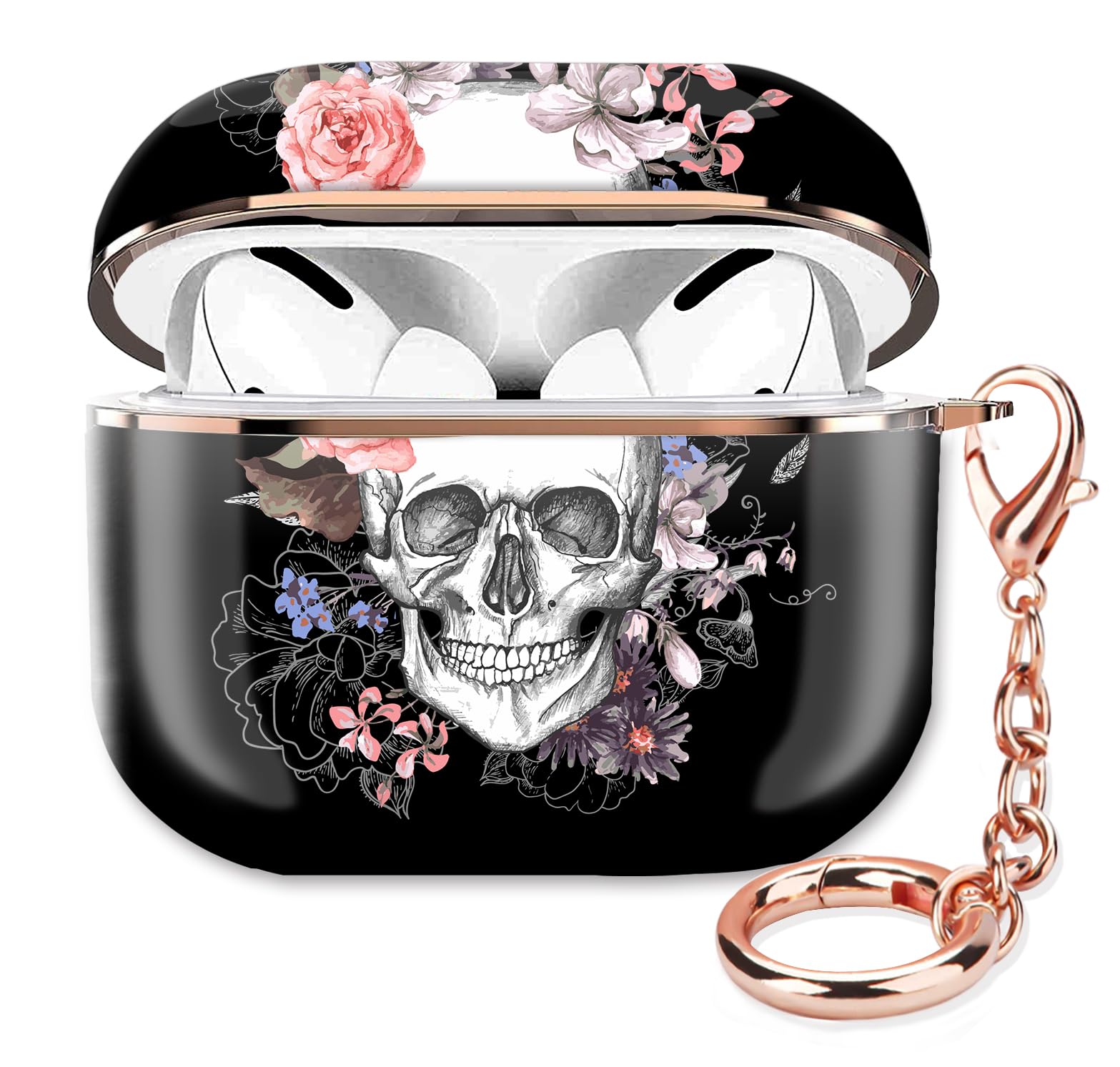 ZEKICE Compatible with AirPod Pro 2nd/1st Generation Case Cover Protective Shockproof Hard Cover Shell with Rose Gold Keychain, Case for Girl Women