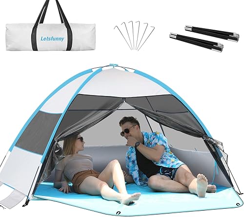 Miniatura 7 de Tienda de campaña grande y fácil de instalar, toldo de playa anti-UV, toldo de playa, toldo de playa con suelo extendido y 3 ventanas enrollables de