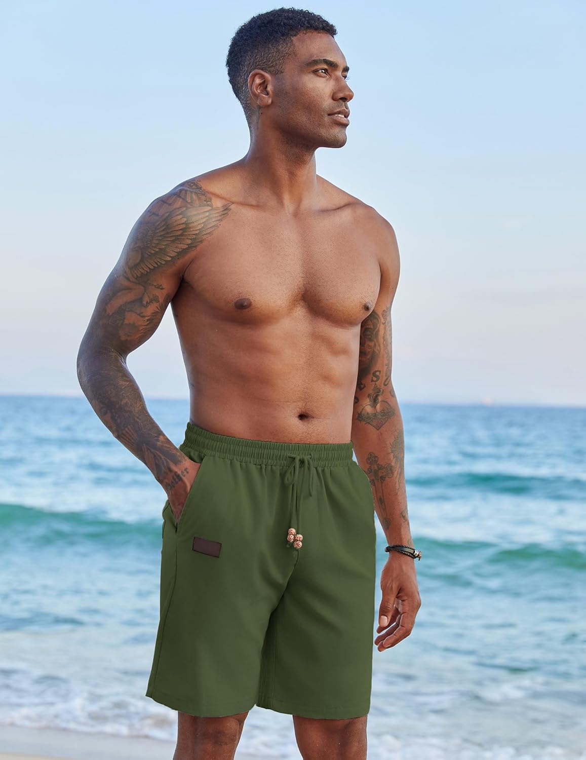 COOFANDY Mens Casual Linen Shorts Elastic Waist Drawstring Loose Fit Summer Beach Vacation Shorts with Pockets - Image 2