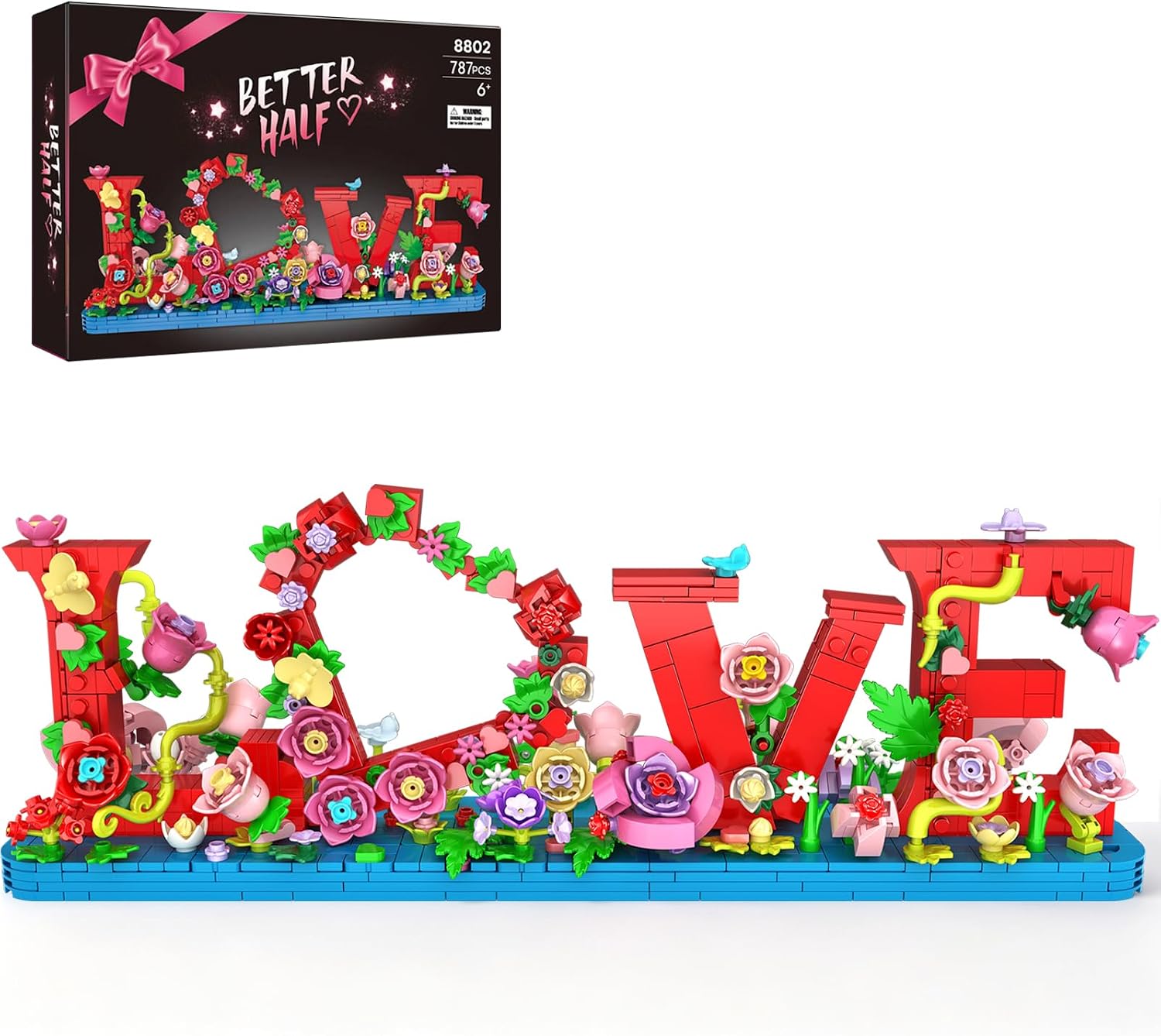 Booyuer Juego de Construcción Art Love con Flores para Adultos, Corazón Rojo Flower, Regalos para Niñas, Compromiso para Mujeres, Día de San Valentín, Día de la Madre, para Ella o Él, 787 PCS