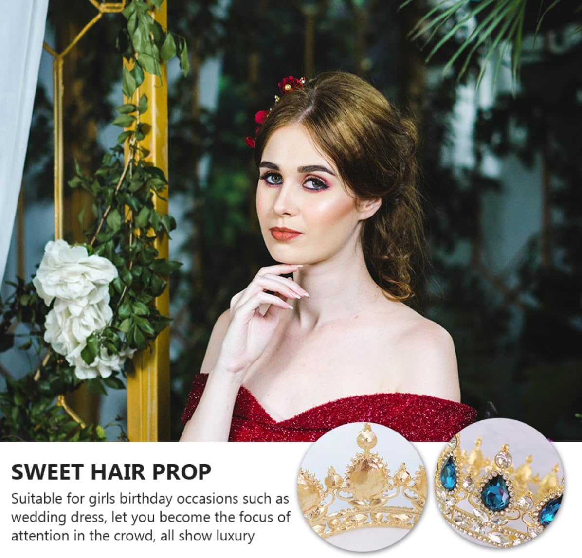 Green Rhinestone Bridal Crown Alloy Hair Hoop for Weddings Pageants