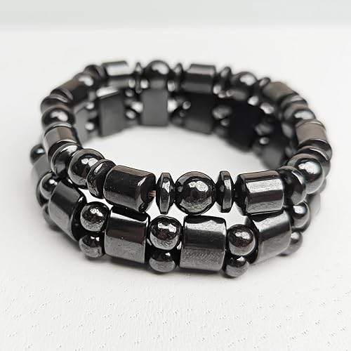 Miniatura 6 de VIKI LYNN 2 pulseras magnéticas de hematita para mujeres y hombres, cuentas de piedra magnética de hematita, pulsera magnética ajustable, regalo de