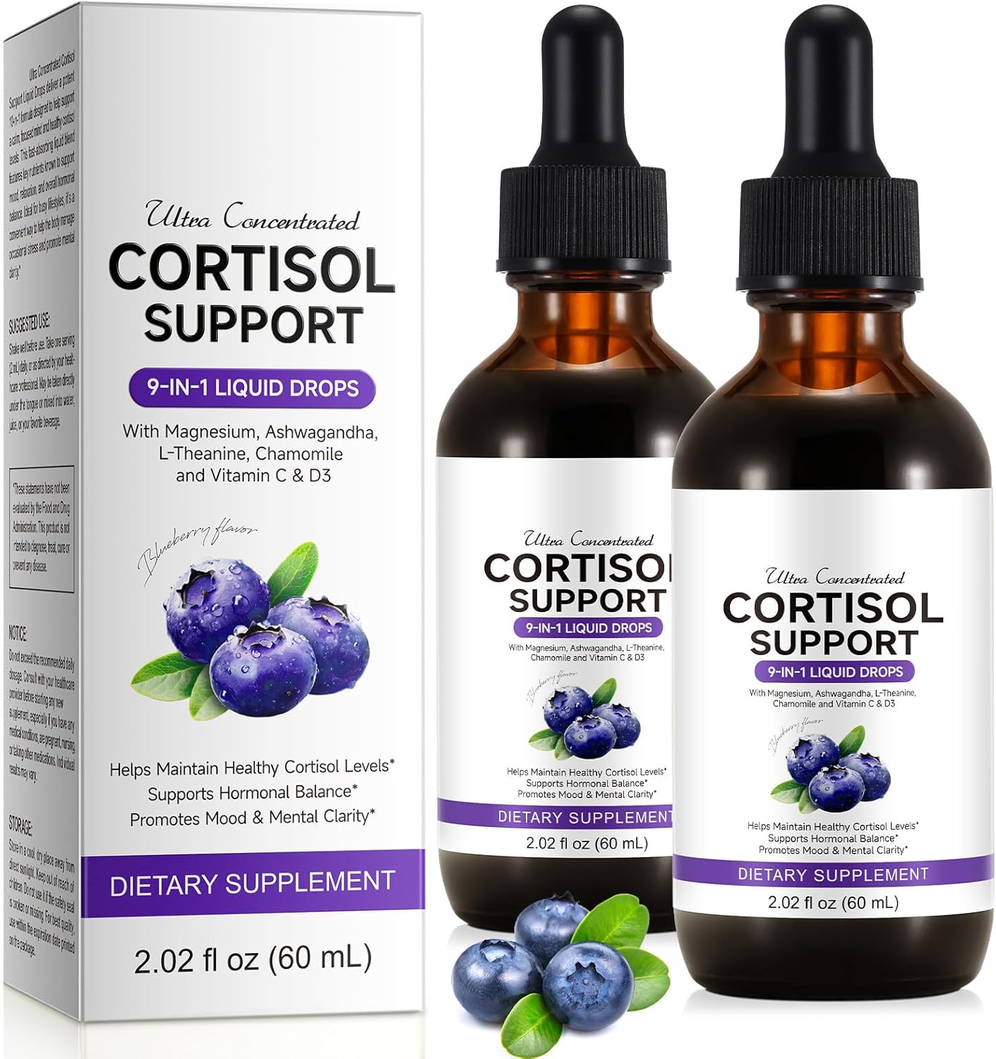 Cortisol Supplements for Women & Men,Cortisol Wellness Drops for Relaxation Stress, Focus Support, Hormone Balance with Magnesium Glycinate, Ashwagandha, Rhodiola, L-Theanine, 2 FL OZ (120ml)