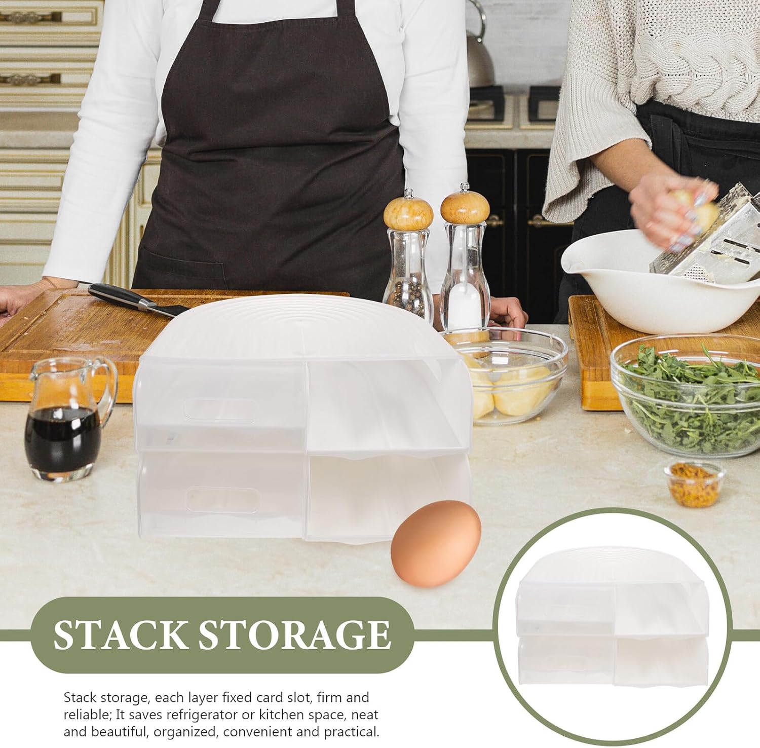 Didiseaon Refrigerator Egg Storage Box with Lid 2-layer Stackable Egg Holder Organizer for Fridge Semi- Cover for Kitchen