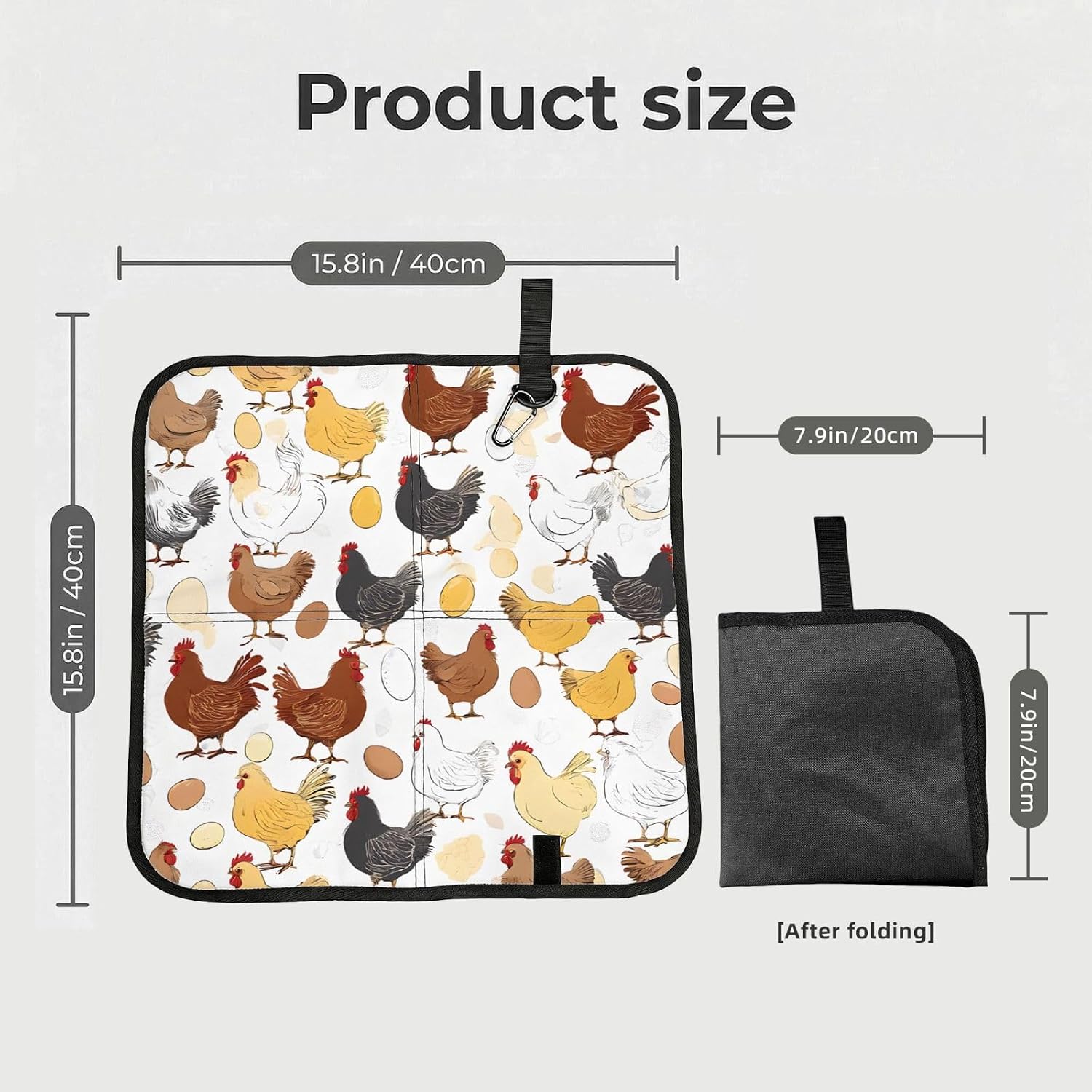 (Chicken Pattern) Sitting Pad Foldable Seat Cushion Lightweight Camping Seat Mat with Hook for Outdoor Hiking Picnic Camping