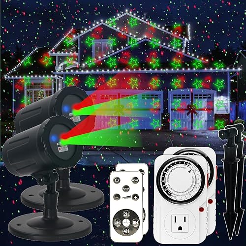Miniatura 8 de Proyector de luces láser de Navidad para casa, toma de temporizador y control remoto incluidos, 18 patrones, rojo y verde