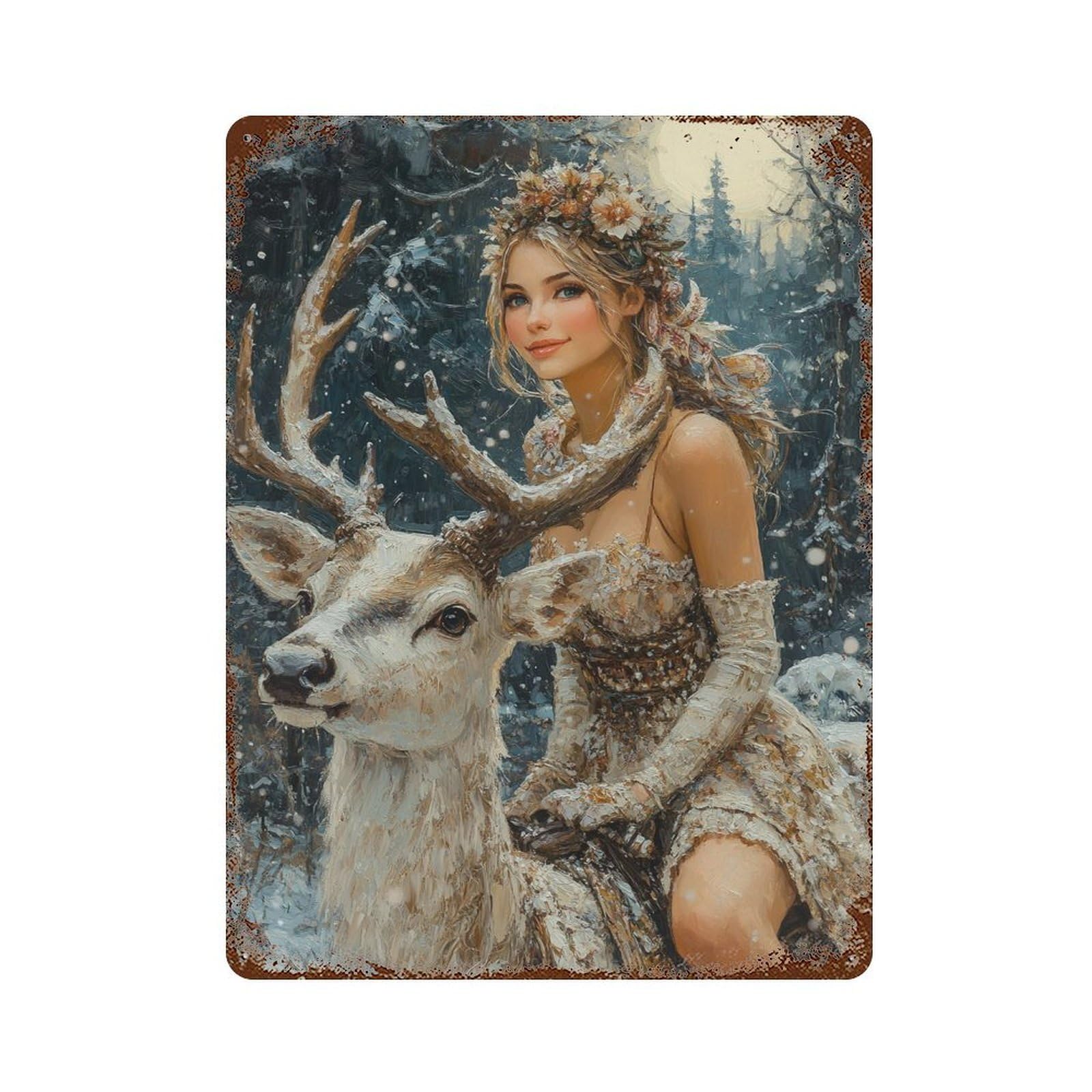 Garage Style Winter Fantasy with Deer-2 Decorative Tin Sign 15.7"x11.8", Retro Wall Decor for Bar And Workshop