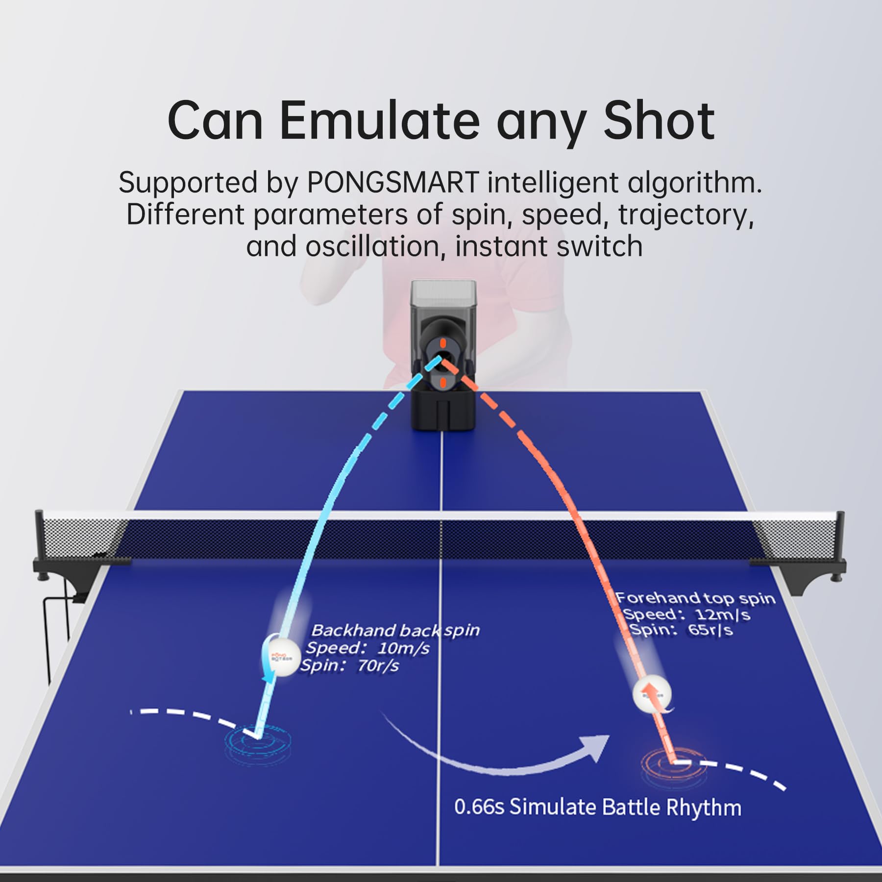 PONGBOT Table Tennis Robot with Net, Ping Pong Machine, Remote/App Control, 264 Pre-Saved Drills, Custom Drills
